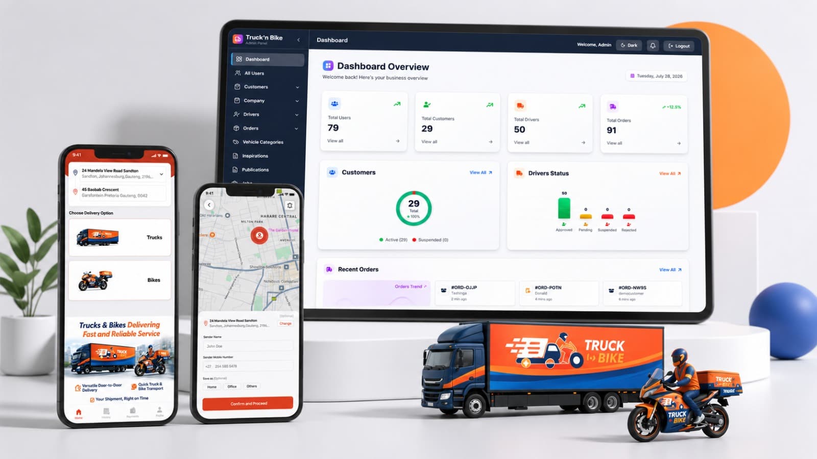 Truck'n Bike customer app booking a parcel and selecting a vehicle category